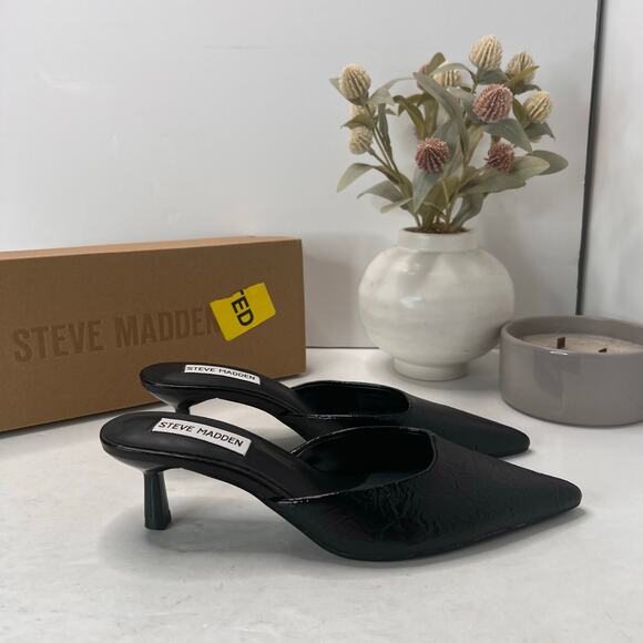Steve Madden Audree Kitten Heel Mules Pointed Toe Black Women's 6.5 - Picture 1 of 11